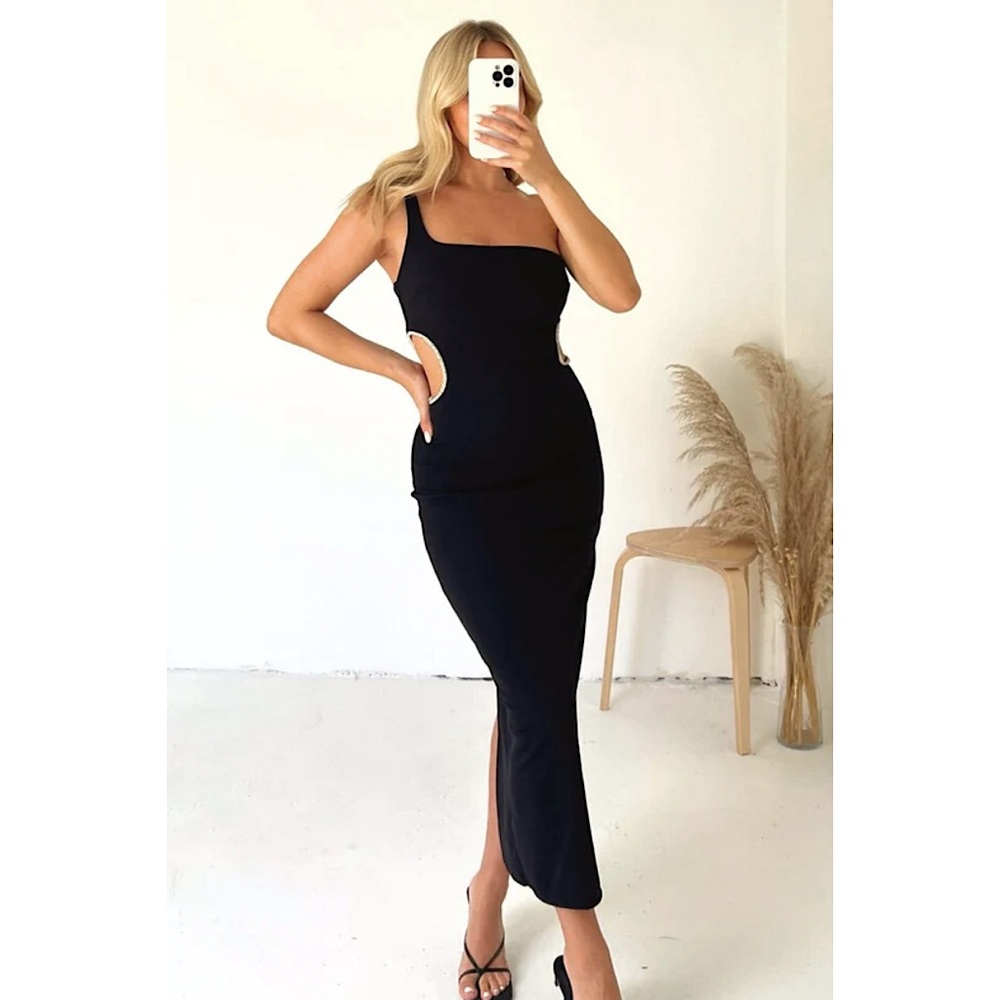 Size M or XXL | Zara | Asymmetrical Rhinestone Cut-Out Midi Dress One-Shoulder - Picture 1 of 12